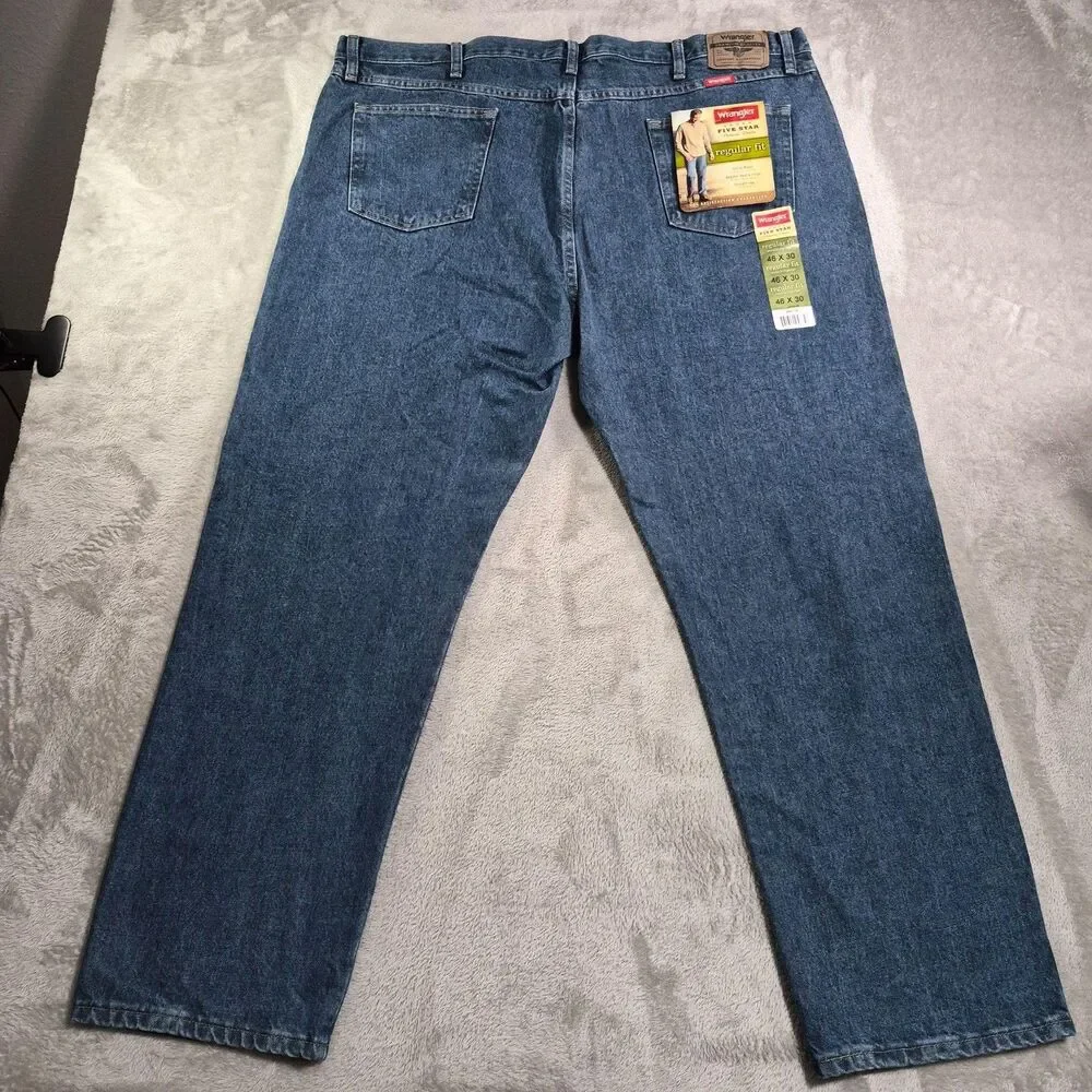 Wrangler Five Star Premium Jeans Mens 46x30 Blue Med Wash Regular Straight Denim